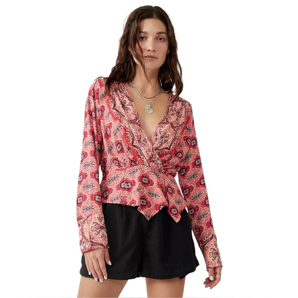 Free People Falling For You Top in Pink Womens Size Small